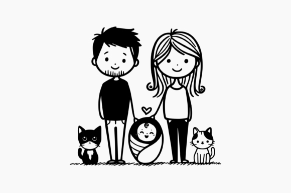 Dad Mom Baby Two Cats Graphics for Crafts and Blogs