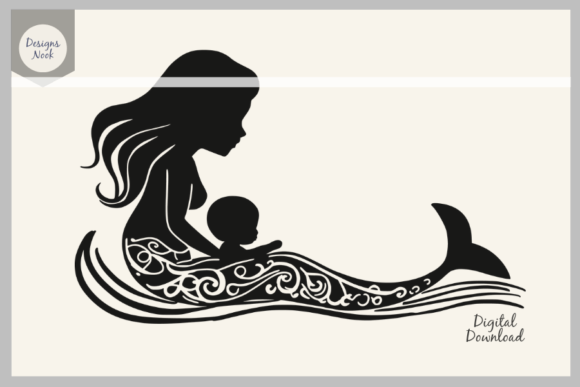 Mom and Baby Mermaid Silhouette SVG PNG: A Versatile Graphic for Crafts and Local Branding